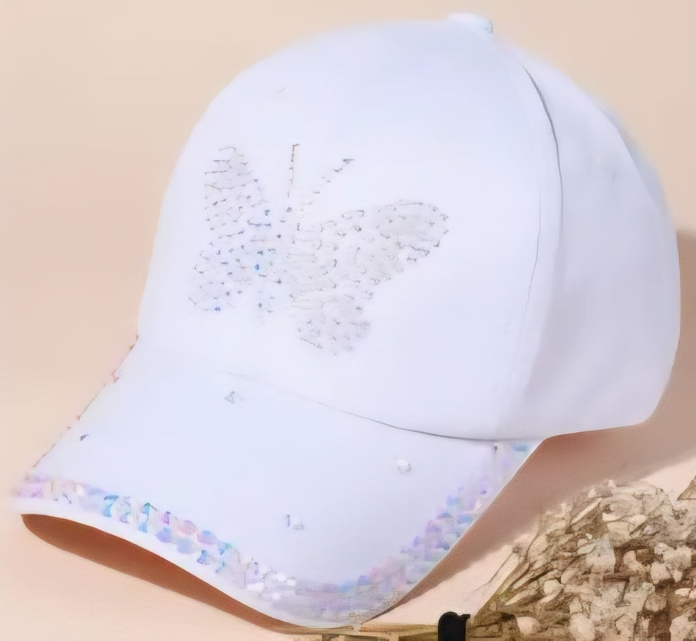 Rhinestone-Embellished Butterfly Baseball Cap