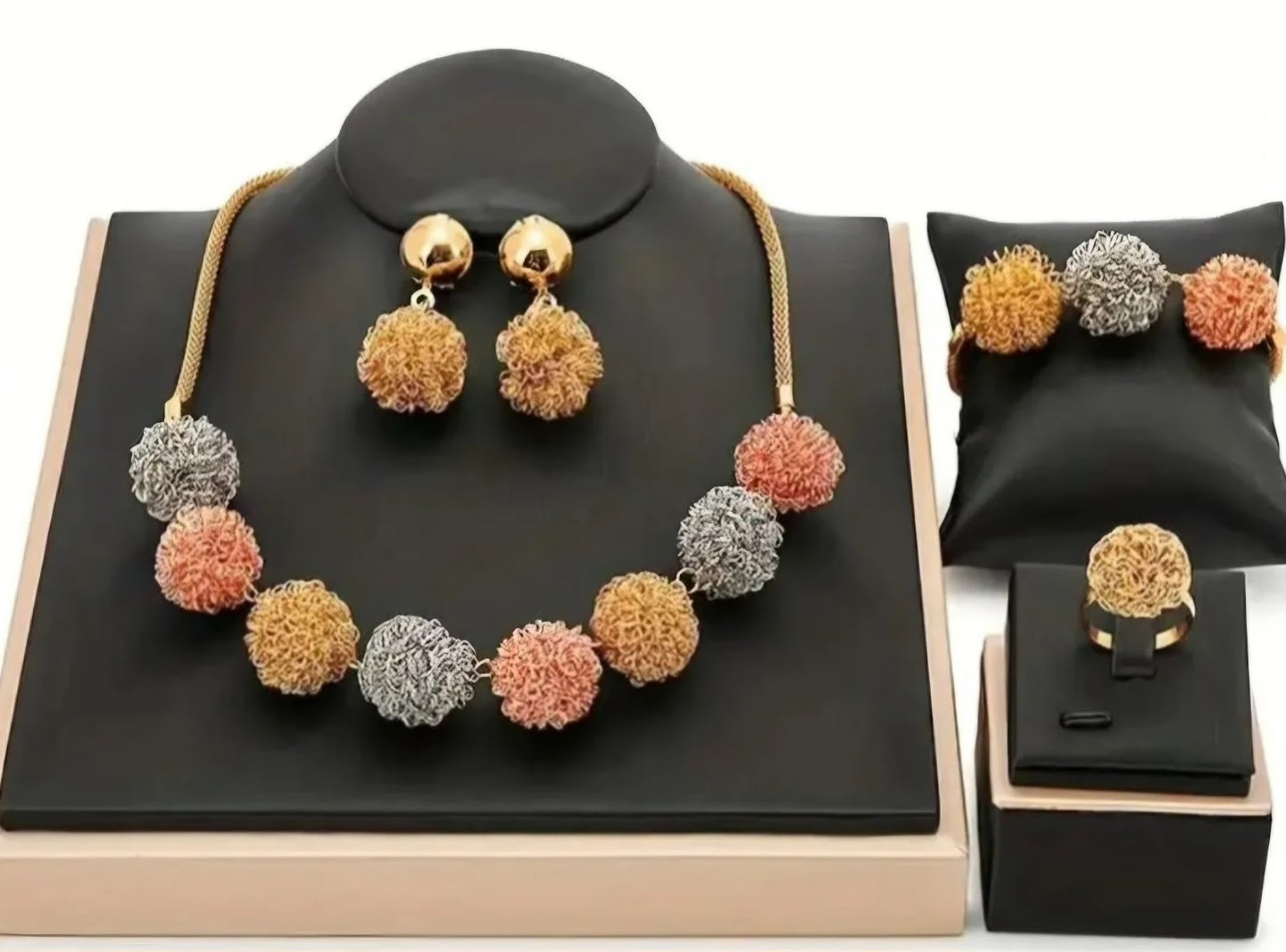 4 PC Poms Necklace Set