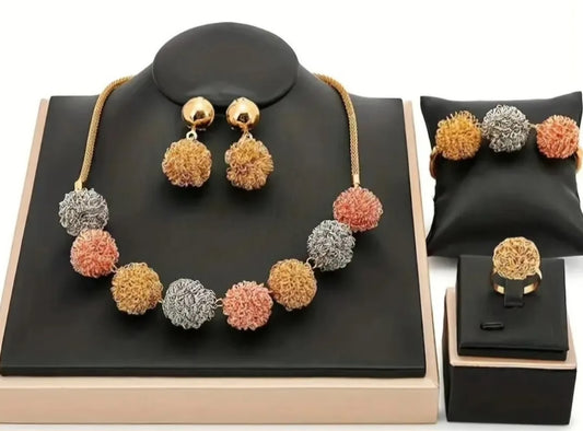 4 PC Poms Necklace Set