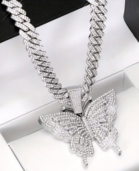 Vibrant Butterfly Charm w Cuban Necklace