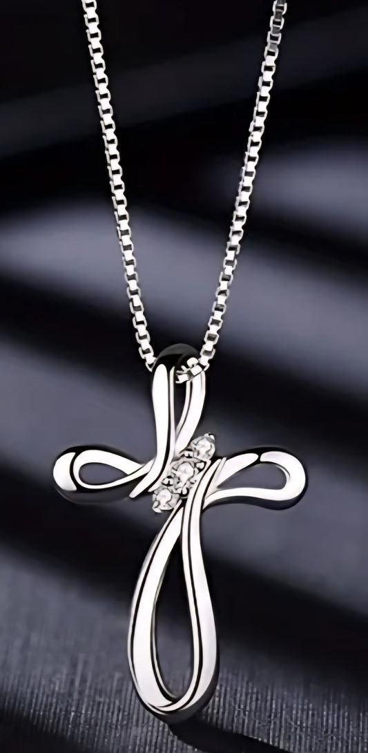 Cross Simple Silvery Charm Circle Flower Shape Pendant