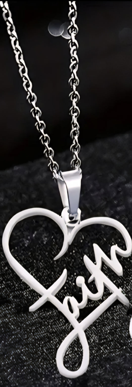 Stainless Steel Heart Faith Pendant Necklace