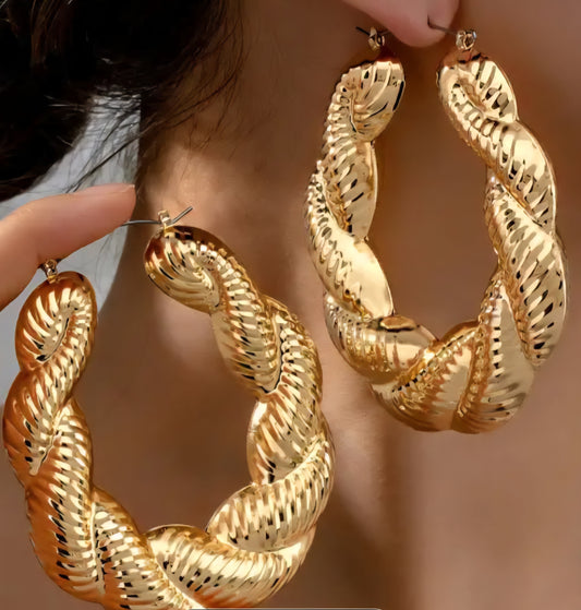 Golden Chunky Twisted Hoop Earrings