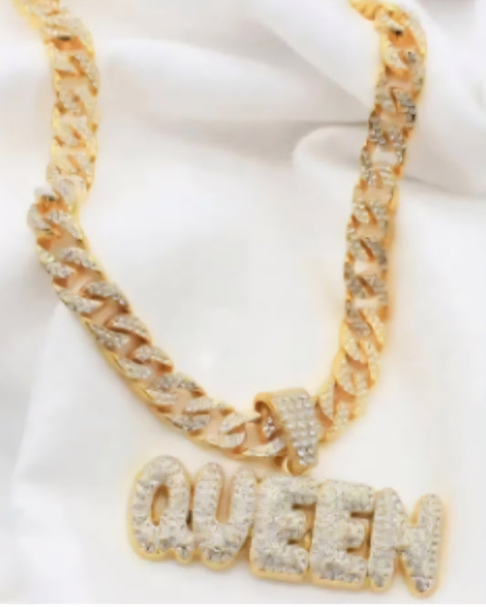Queen Bubble Letter Pendant Necklace
