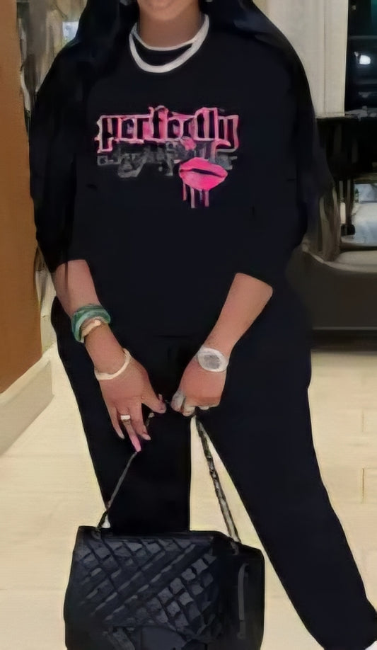 2PC Long Sleeve Tops & Solid Jogger Pants