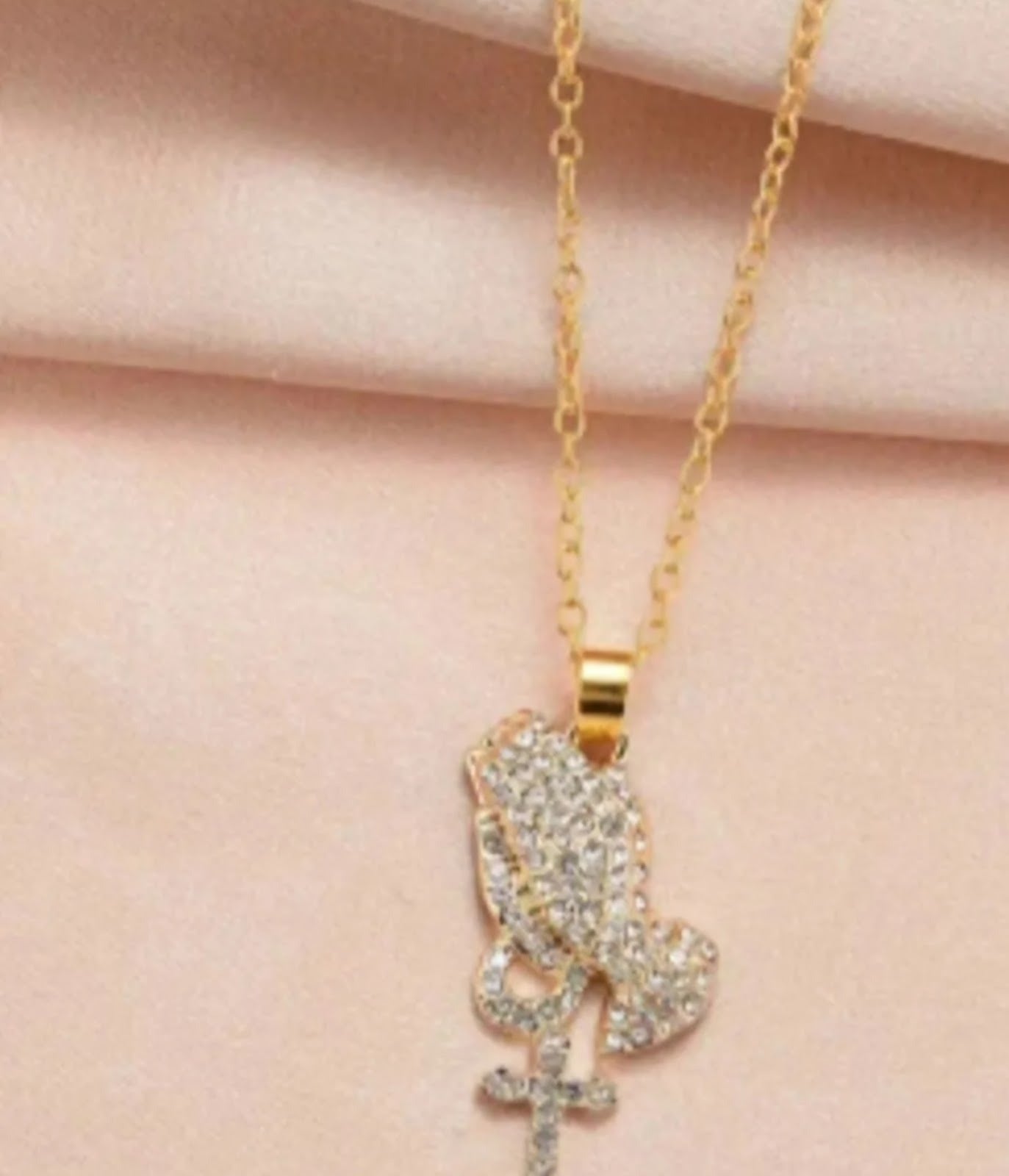 Praying Hands Cross Pendant Necklace