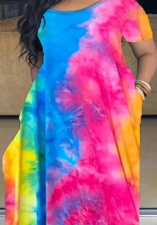 Tied And Dyed Maxi Dress with Pockets