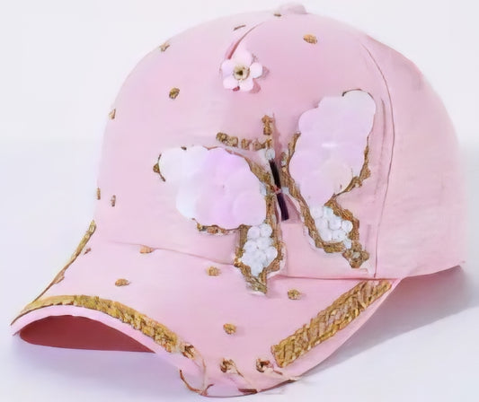 Pink Sequin Butterfly Baseball Cap