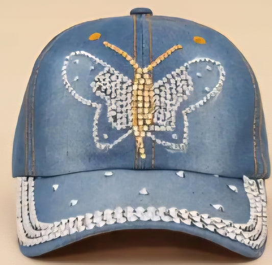 Rhinestone Butterfly Baseball Cap