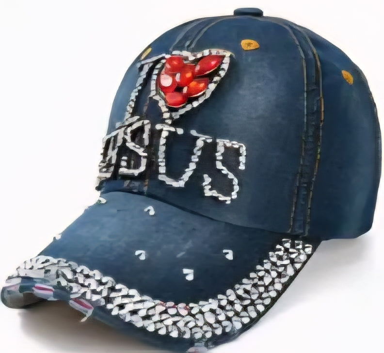 I Love Jesus Rhinestone Baseball Cap