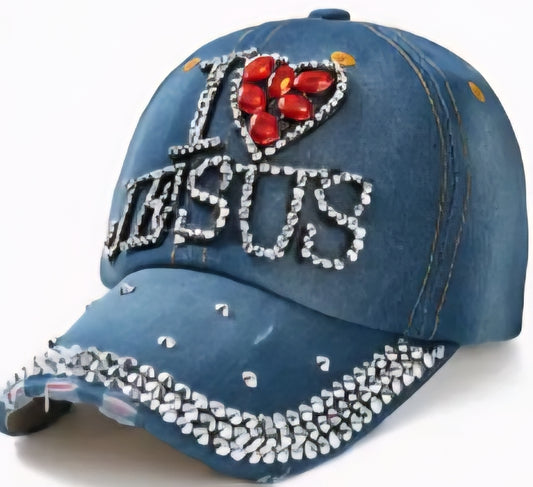 I Love Jesus Rhinestone Baseball Cap