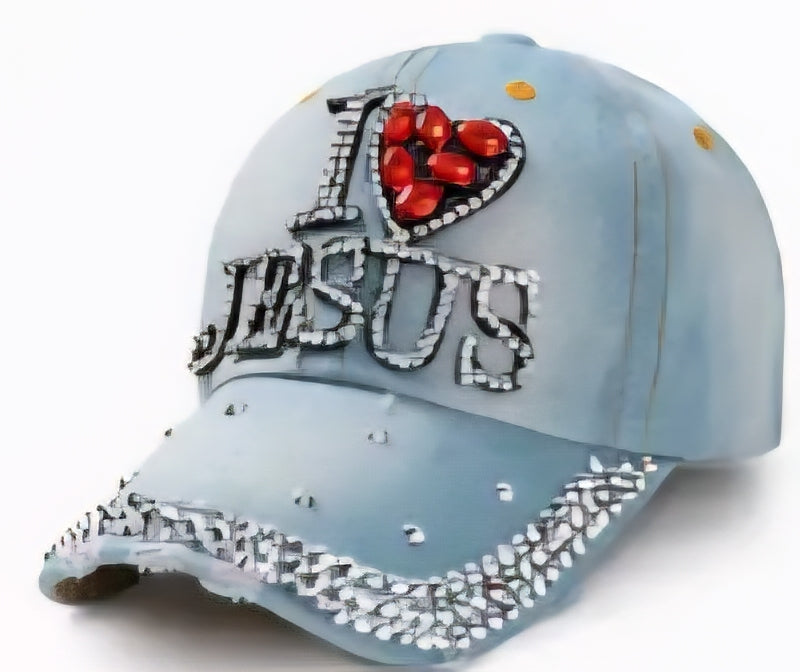I Love Jesus Rhinestone Baseball Cap