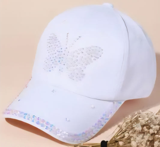 Rhinestone-Embellished Butterfly Baseball Cap