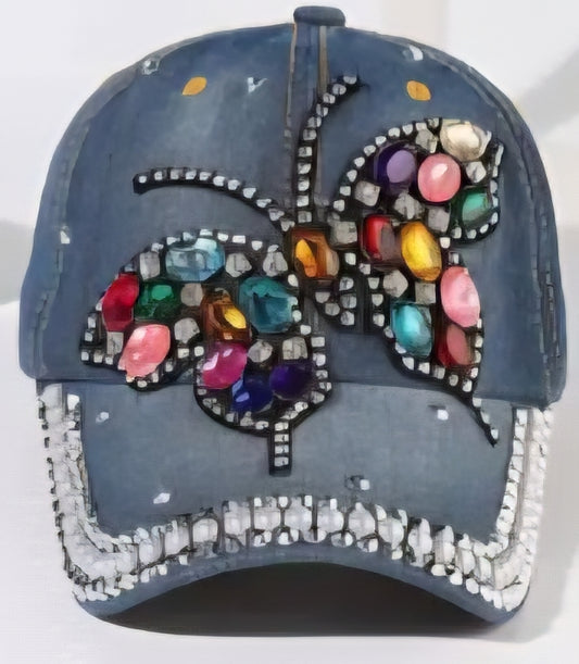 Butterfly Blue Jean Rhinestone Hat