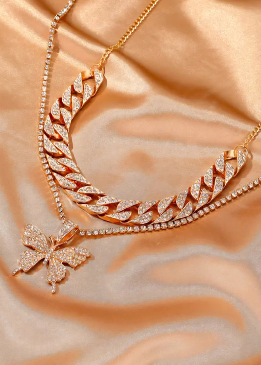 Double Butterfly  Exaggerated Chain Necklace